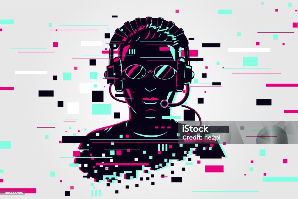 Gamer portrait. Video games background, glitch style. Player vector illustration. Online user. Gamer portrait. Video games background, glitch style. Online user. Vector illustration. Video Game stock vector