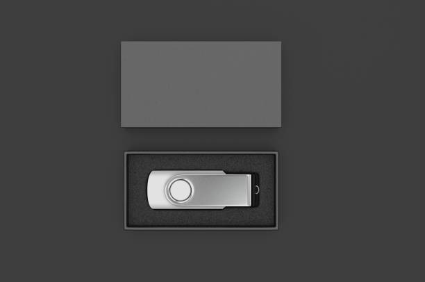 istock Blank pen drive with paper box packaging for promotional branding. 3d render illustration. 1185656736