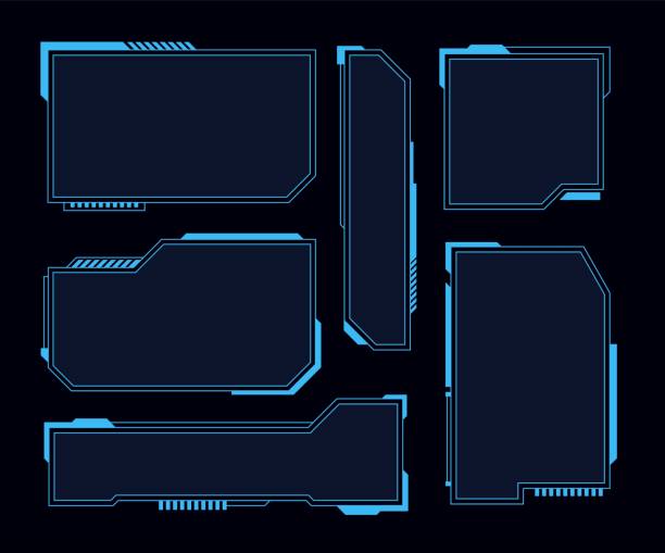 ilustraciones, imágenes clip art, dibujos animados e iconos de stock de marcos hud. elementos futuristas de interfaz de usuario moderno, panel de control de hud. ventana de holograma digital de pantalla de alta tecnología, conjunto de vectores de menú de juegos - ciborg