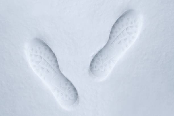 istock Human foot prints in the fresh snow 1185660617