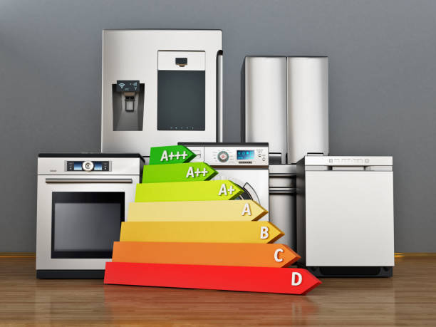istock Energy chart standing near generic household appliances 1185662917