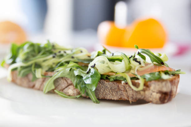 istock Salmon and arugula toast 1185663009