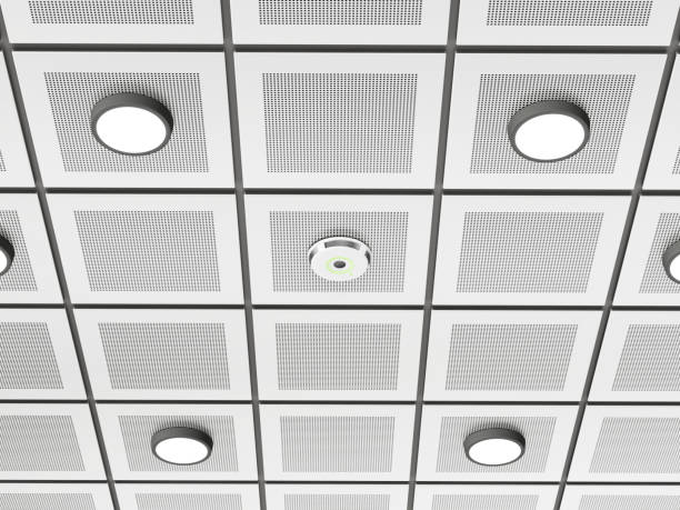 istock Suspended ceiling with lighting fixtures and smoke detectors 1185664573