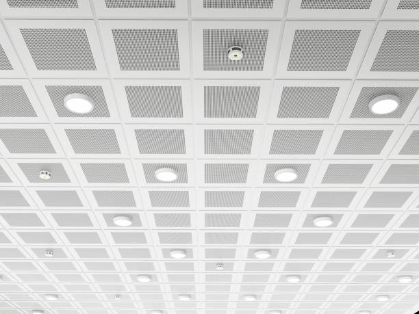 istock Suspended ceiling with lighting fixtures and smoke detectors 1185664694