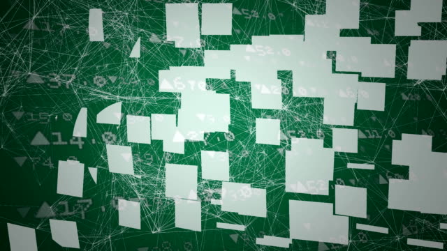 Cloud made from squares and interconnecting white lines on green background