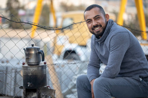 Portrait of syrian man happy refuuge at camp north african ethnicity stock pictures, royalty-free photos & images