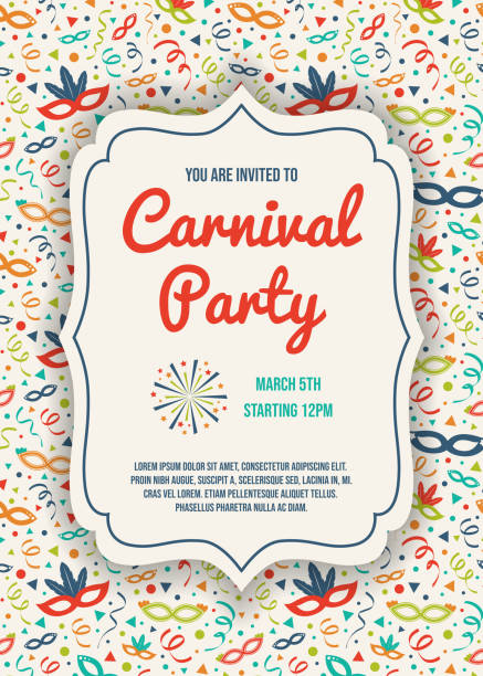 ilustrações de stock, clip art, desenhos animados e ícones de carnival party - colorful invitation with hand drawn decorations. vector - textured old fashioned furniture backgrounds