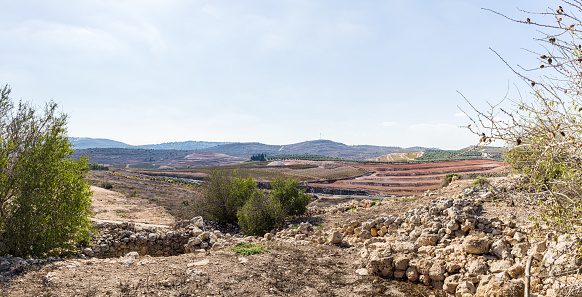 View from Tel Shilo to the nearby hills in Samaria region in Benjamin district, Israel