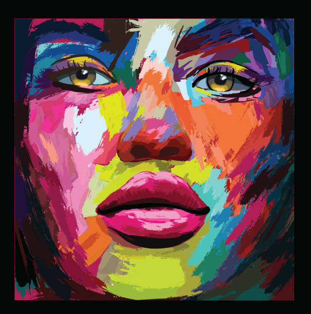 young sexy woman or girl with pretty face young sexy woman or girl with pretty face in knife acrylic painting style- vector illustration (Ideal for printing on fabric or paper, poster or wallpaper, house decoration) The portrait is totally fictitious woman painted image stock illustrations