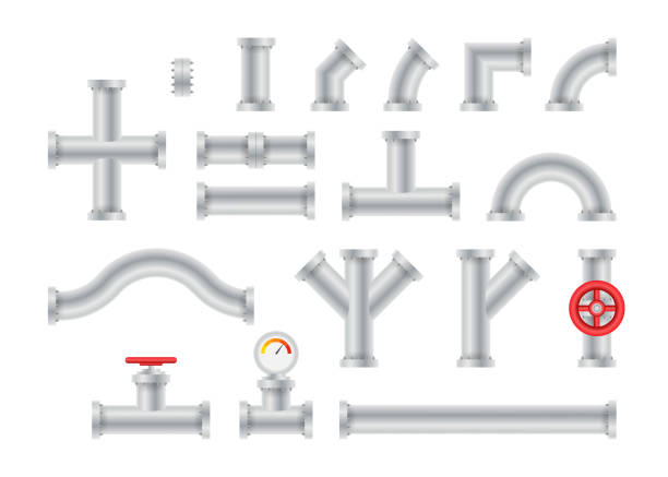 ilustraciones, imágenes clip art, dibujos animados e iconos de stock de detalles tuberías diferentes tipos de colección de tubos de agua construcción de válvulas de gas de la industria. - sewage treatment plant wastewater water pump valve