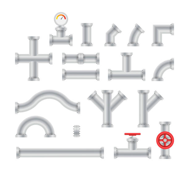 ilustraciones, imágenes clip art, dibujos animados e iconos de stock de detalles tuberías diferentes tipos de colección de tubos de agua construcción de válvulas de gas de la industria. - sewage treatment plant wastewater water pump valve