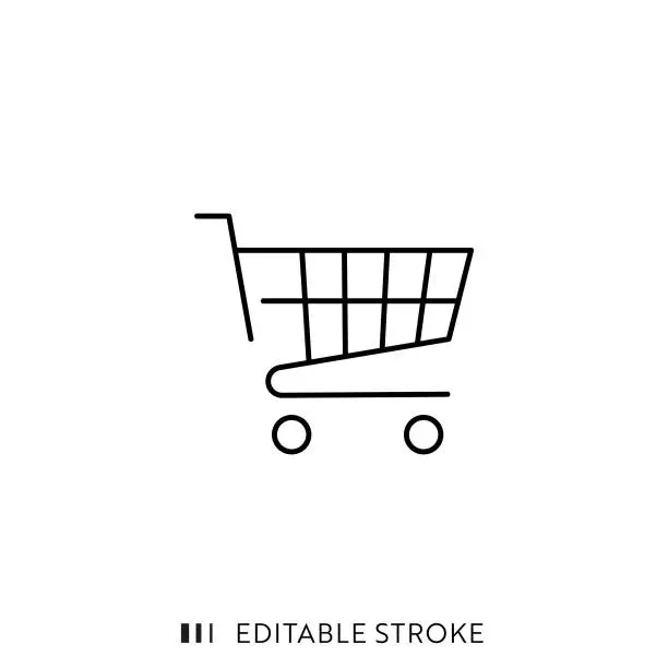 Vector illustration of Shopping Cart Icon with Editable Stroke and Pixel Perfect.