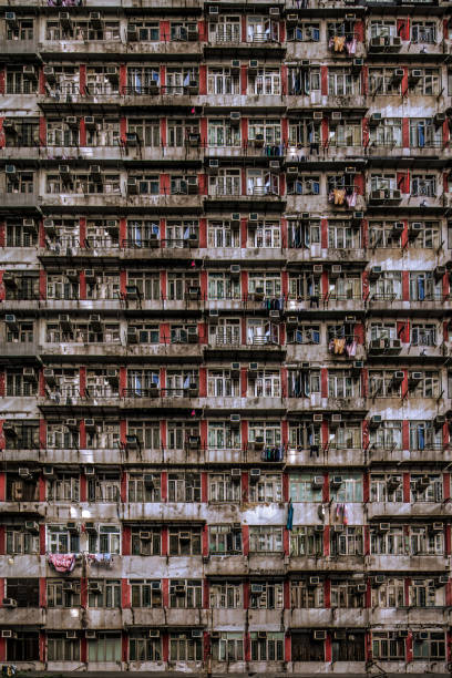 Old community, Dense residential building and view colorful apartment building at Hong Kong Cit Hong Kong, Asia, China - East Asia, Population Explosion, Residential Building chinese slum stock pictures, royalty-free photos & images