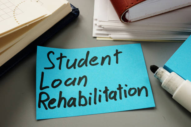 istock Text sign showing hand written words Student loan rehabilitation 1185676740