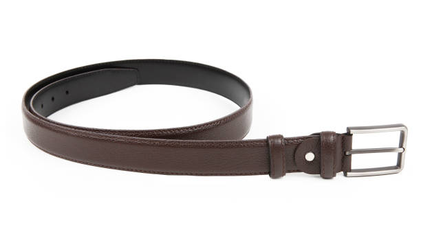 istock Dark brown black leather belt with a buckle 1185676870