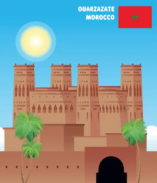 Vector illustration of Ouarzazate, Ait Benhaddou, Ancient city in Morocco