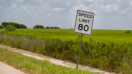 Speed sign post in Texas with the speed limit at 80 MPH