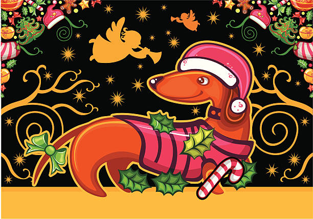 Dachshund. Greeting card  silhouette of christmas cookie border stock illustrations