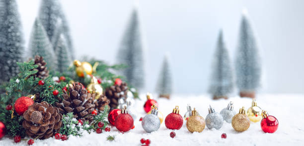 istock Christmas - Christmas ornament Pine cones and branches  On the snow 1185681342
