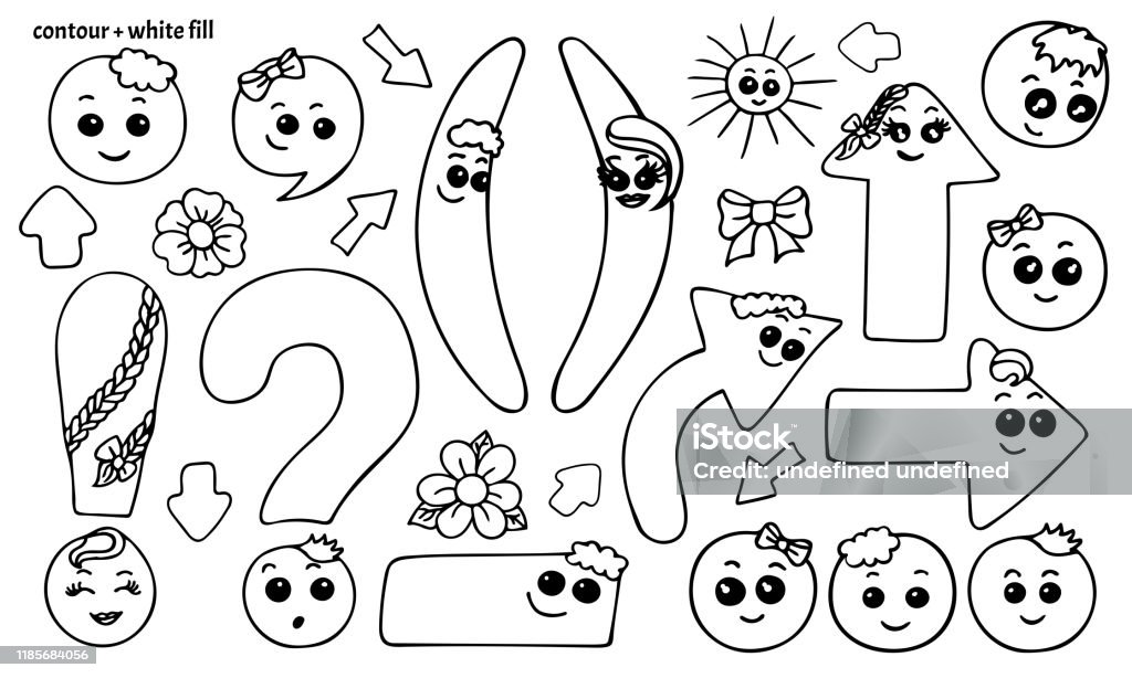 Set Of Hand Drawn Cute Smiling Kawaii Punctuation Marks In Doodle Style  Stock Illustration - Download Image Now - iStock