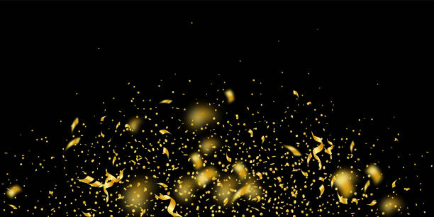 istock Streamers and confetti. Gold tinsel and foil ribbo 1185684223