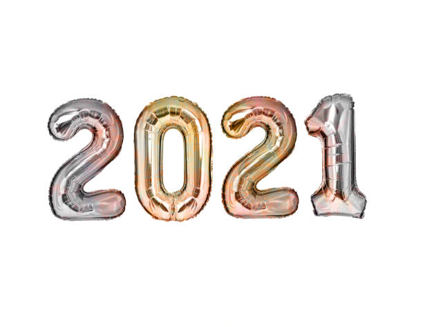 New Year 2021 silver balloons isolated