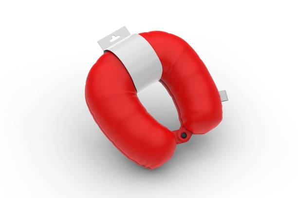 Blank Travel Pillow with paper label for Neck. Empty Template Mock up. 3d illustration