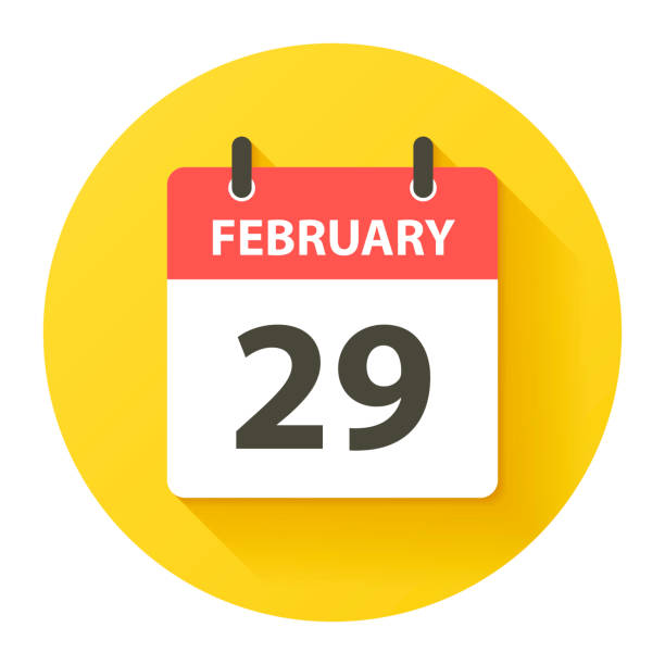 bildbanksillustrationer, clip art samt tecknat material och ikoner med 29 februari-rund daglig kalenderikon i platt design stil - kalender illustrationer