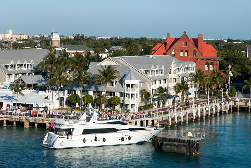 From a Lofty Vantage Point,the Harbor Reveals a Bustling Scene,with Boats and Cars Bustling against the Backdrop of the Setting Sun,Casting a Golden Glow Over the Waterfront,a Spectacle of Urban Life.