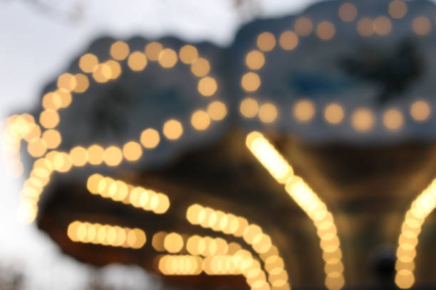 Bokeh photo of a fairground ride with lights