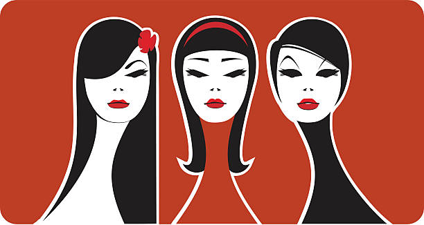 ilustraciones, imágenes clip art, dibujos animados e iconos de stock de tres las bellezas - three people women teenage girls friendship