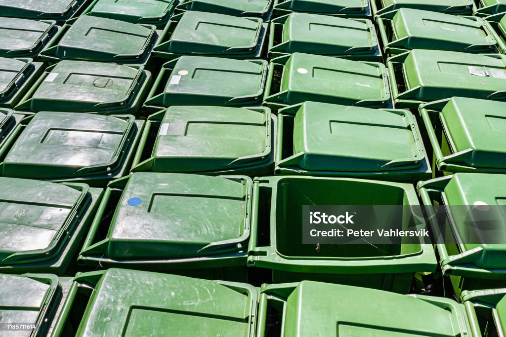 Waste bins Rows of industrials waste bins Plastic Stock Photo