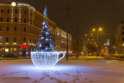 Latvia, Riga, 2018. Winter street of old town Riga.  Christmas time photos.