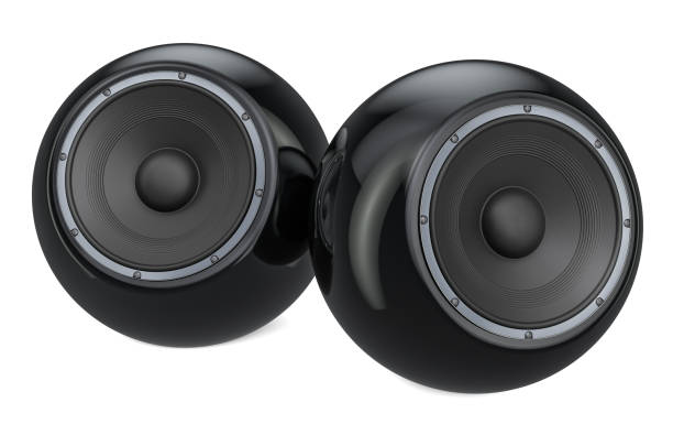istock Speakers in shape of spheres, 3D rendering isolated on white background 1185713269