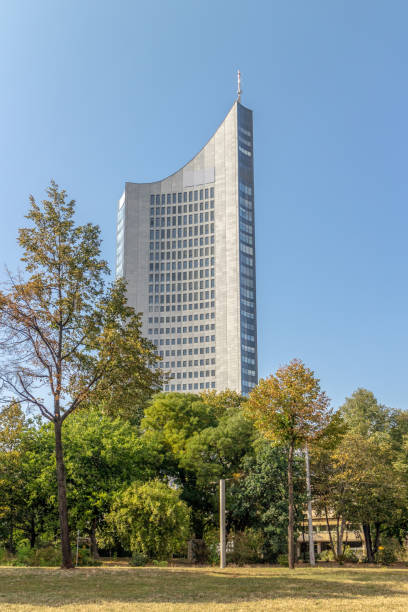 istock View from high-rise citytower at blue sky in Leipzig / Germany 1185714413