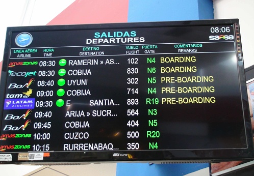 Looking At Airplane Arrival And Departure Digital Sign Board At El Alto International Airport Sign Scene In La Paz Bolivia South America