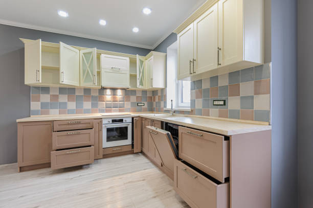 istock Luxury modern provence styled grey, pink and cream kitchen interior 1185717810