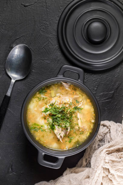istock Barley soup with vegetables and chicken. 1185718834