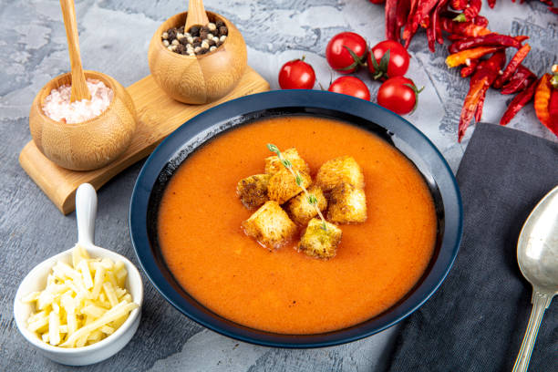 istock Tomato soup with croutons and fresh parsley 1185721900