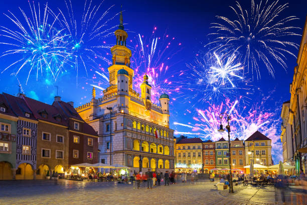 istock Firework display over the Main Square in Poznan 1185724848