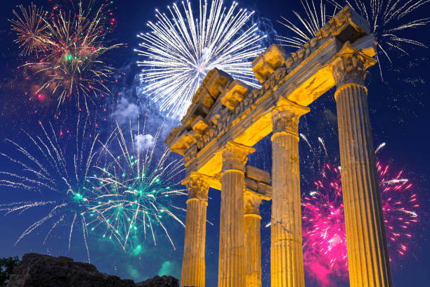 istock Fireworks display over the temple of Apollo in Side 1185724867