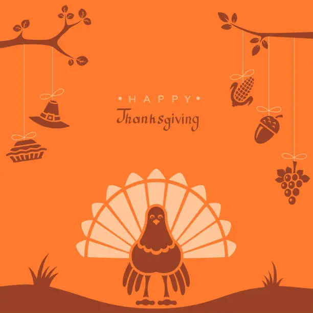 Vector illustration of Thanksgiving greeting card with cute turkey