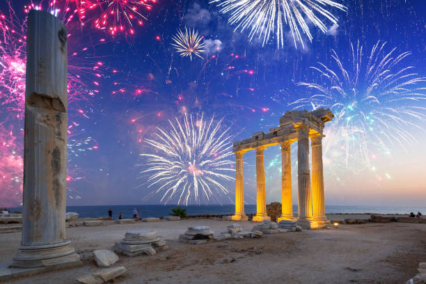 istock Fireworks display over the temple of Apollo in Side 1185724915