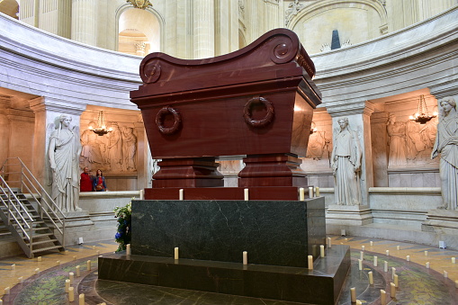 Paris, France. August 17, 2019. Napoleon Bonaparte’s memorial at Eglise du Dome. Hotel National des Invalides.