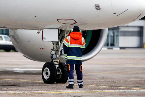 Photo of A ground control manager helps to park the aircraft