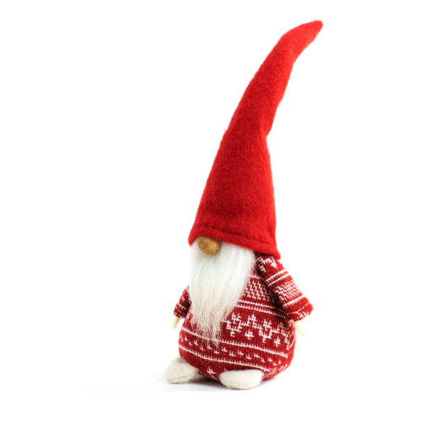 istock Gnome a christmas elf in red swater standing on white background 1185736072
