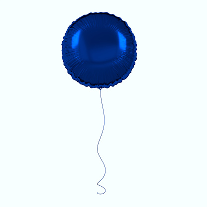 Blue foil balloon isolated on white background. 3d render element for birthday party, presentation. Sphere shape