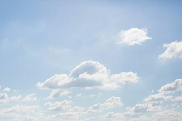 Blue sky and white clouds, beautiful nature background with copy space, full frame horizontal composition