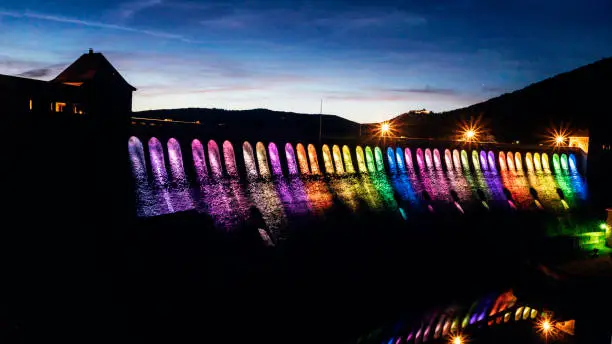 Illuminated masonry on Edersee in Hessen Germany