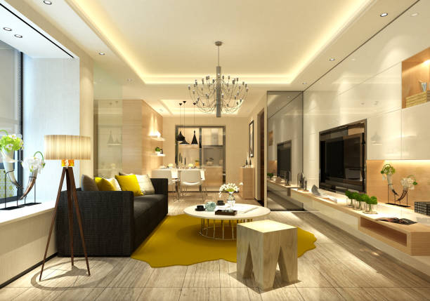 istock modern house interior, living room. 3d render. 1185752798